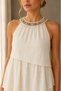 Women's Ecru Stone and Bead Embellished Halter Neck Asymmetrical Layered Midi Dress - 3