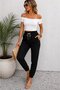 Women's Short Sleeve Madonna Collar Viscose Crop Blouse with Pockets Two Thread Tracksuit Set - 2