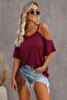 Women's short sleeve strappy off-the-shoulder viscose blouse with pearl detail - 2
