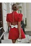 Women's Short Sleeve Turtleneck Back Butterfly Low-Cut Detail Short Atlas Dress