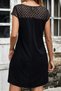 Women's Short Sleeve Crew Neck Tulle Detailed Short Janjan Crepe Dress - 3