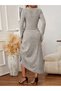 Women's long sleeve front button blouse and high waist a-line long skirt raised rib knit double set - 3
