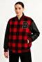 Lumberjack College Jacket with Faux Leather Sleeves and Lining - Claret Red