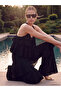 Black U-Neck Ruffle Blouse