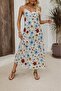 Women's Patterned Single Jersey Dress with Wide V-Neck and Rope Strap - 3