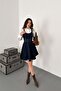 Women's Blue Dress with Cups, Straps, Belt, Denim, Mini A-Line, Pockets, Washable - 3