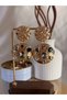 Women's Steel Gold Color Black Stone Detail Natural Textured Hanging Earrings |   Vintage Design - 2