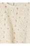 Beige Crew Neck Lace Blouse - 3
