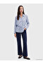Blue Polka Dot Satin Women's Shirt with Belt - 2