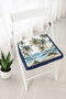 Tropical Patterned Fringed Zippered Chair Cushion with Palm Trees and Sea View - Tufted Kitchen Decor - 2