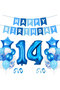 Blue Number 14 Birthday Party Balloon & Banner Set.