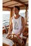 White Men's Sailing Printed Regular Fit Sleeveless Basic T-Shirt