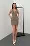 Women's Khaki Vest and Skirt Set Striped V-Neck Buttoned Fitted Vest and Mini Skirt Set - 2