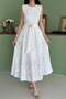 Women's White 3D Embroidered Floral Belted Sleeveless Midi A-Line Dress - 4