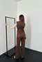 Women's Brown Suede Vest Pants Set Zippered Lace-Up Wide Leg Pants with Pockets - 5
