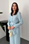 Women's Blue Jacket Pants Set Waist-Tied Jacket Lapel Wide Leg Woven - 2