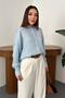Women's Baby Blue Shirt with Collar Texture, Oversize Long Sleeve Buttoned Embroidered Shirt - 2