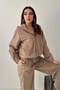 Women's Beige Top and Bottom Set Thin Velvet Hooded Zippered Lace-Up Wide-Leg Pants Set - 3