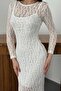 Women's White Long Sleeve Lined Lace Fitted Maxi Event Dress - 4