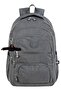Crinkle Fabric School Backpack Set of 3 with Thermal Lunch Bag and Pen Holder, Gray with Monkey Keychain Gift - 4