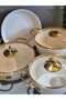 7 Piece White Granite Cookware Set Gold Handle Non-Stick Coating Dowery Set Modern Design