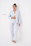 Shirt Collar Long Sleeve Front Heart Button Pocket Detailed Mini Teddy Bear Patterned Women's Pajama Set with Pants Premium Cotton - 3