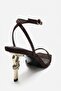 Sone Brown Satin Gold Heeled Thin Strap Women's Heeled Shoes - 5