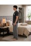 Men's Black Short-Sleeved Plaid Pants Cotton Pajama Set with Pocket Detail Comfortable Home Wear - 2