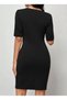 Women's Short Sleeve Crew Neck Front Gathered Mini Imported Crepe Dress - 3