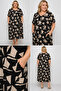 Women's Plus Size Black Beige U-Neck Short Sleeve Viscose Combed Fabric Dress with Pockets - 2