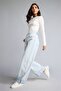 100% Cotton Baggy Fit High Waist Wide Folded Hem Light Blue Trousers I1908Ax26Au - 3