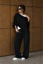 Black - Women's Asymmetrical Cut Viscose Fabric Poncho - 2