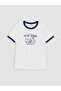 Seray New Season White Crew Neck New York Printed Girls' T-Shirt