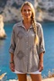 Italian Mink Shirt Collar 3/4 Sleeve Buttoned Hole Embroidery Detailed Casual Oversize Woven Shirt 80 68 - 3