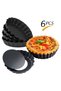 A set of 6 mini tart molds, 4-inch carbon steel, with removable bottoms and a non-stick coating, suitable for making cakes, tarts, pizzas, etc.
