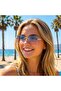 Retro rimless women's sunglasses, 90s style rectangular glasses, clear square sunglasses for men and women (blue and pink). - 6