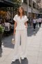Women's V-Neck Double Buttoned Waist Belt Detailed Wide Leg Pocketed Trouser Suit - 2
