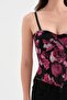 Women's Corset with Covered Bust Part and Floral Fabric Detailed Design - 5