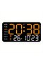 LED Digital Wall Clock - Powered via USB, featuring dual alarms, temperature, and date/day display - Black + Orange