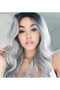 26-Inch Wavy Black Ombre Grey Synthetic Wig for Women (heat resistant). - 4