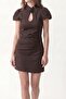 Coffee Collar Detailed Mini Dress - 4