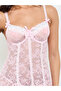 Pink Lace Slip, Brief and Stocking Suspender Set - 5