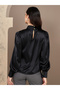 Long Volume Sleeves High Neck Satin Top - 5