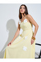 Yellow Strappy Maxi Dress with Floral Applique