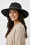 Women's Gift Straw Black Hat |   Wide Brimmed Riveted Bohemian Design - 4