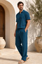 Men's Polo Neck T-Shirt and Sweatpants Set Ottoman Fabric Patched Polo Neck T-Shirt and Baggy Fit Pants 2-Piece Summer Set Men's Polo Neck T-Shirt Sweatpants Set 2-Piece Set - 7