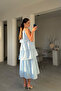 Embroidered Collar, Lined, Layered Dress - Blue - 4