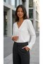 Women's Ecru V-Neck Pleated Detailed Long Sleeve Cuffed Relax Fit Sandy Fabric Blouse