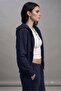 Women's Navy Blue Hooded Cardigan Jacket and Sweatpants Set - 4