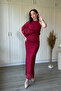 One-Shoulder Halter Neck Draped Elegant Shimmering Maxi Tulle Burgundy Dress - 3